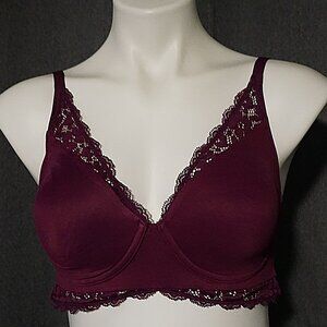 Maidenform Bra 15763 Plum/burgundy Size 38B Lace Trim Wire Free Padded Bra